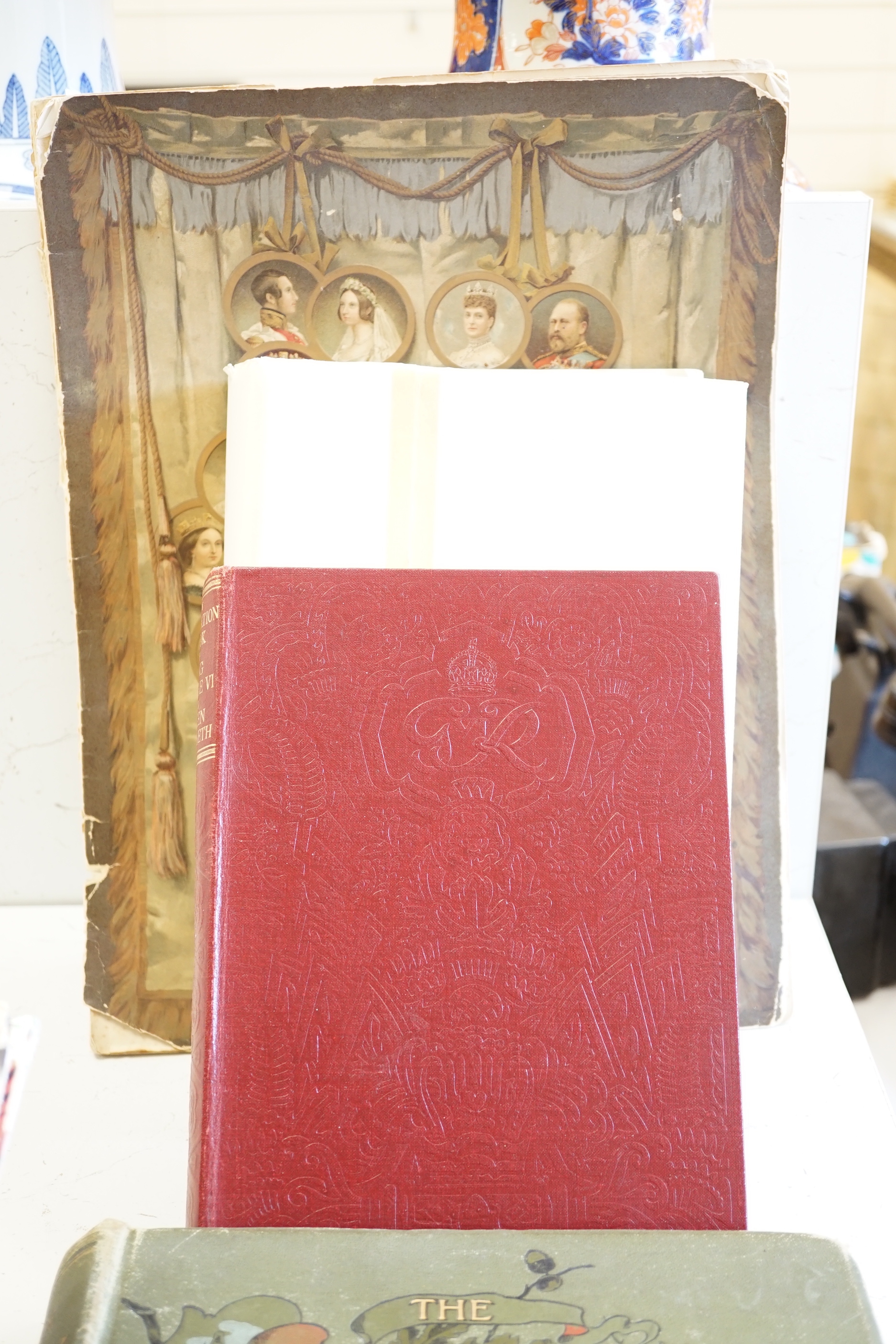 A photograph album with musical mechanism, two printed menus, 1892 and 1893 and four publications